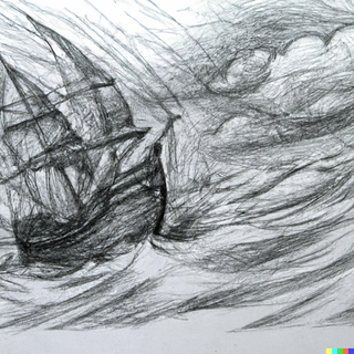AI generated by DALL·E 2022-11-18 12.16.09 prompt a leonardo da vinci drawing of a ship in stormy seas