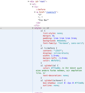 Das Style-Tag in den Developer Tools